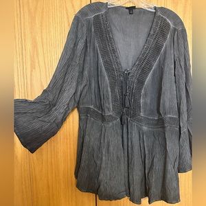 Torrid Charcoal Gray V-Neck Blouse w/ Bell 3/4 Sleeves